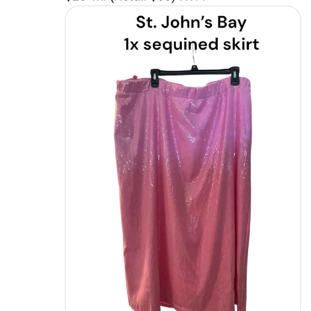 Women's Plus Size 1X St. John's Bay Pink Sequin Midi Skirt